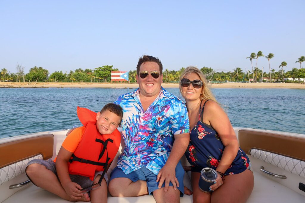 Family with kids on a private boat charter near San Juan, Puerto Rico